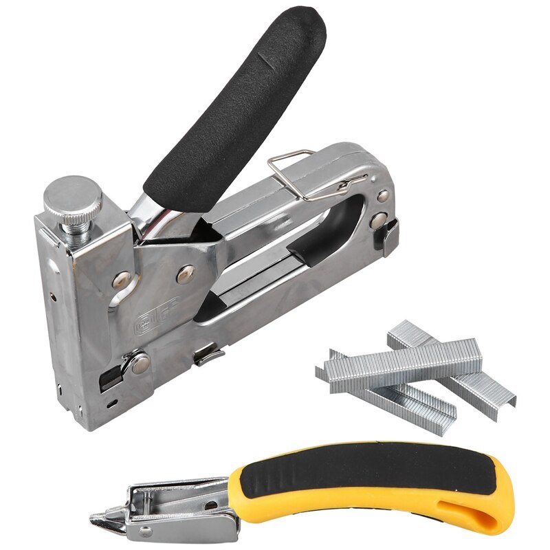 3 in 1 Staple Tool with Staple Remover Tack Lifter Hand Operated Stainless Steel Stapler Brad Nail Furniture Stapler