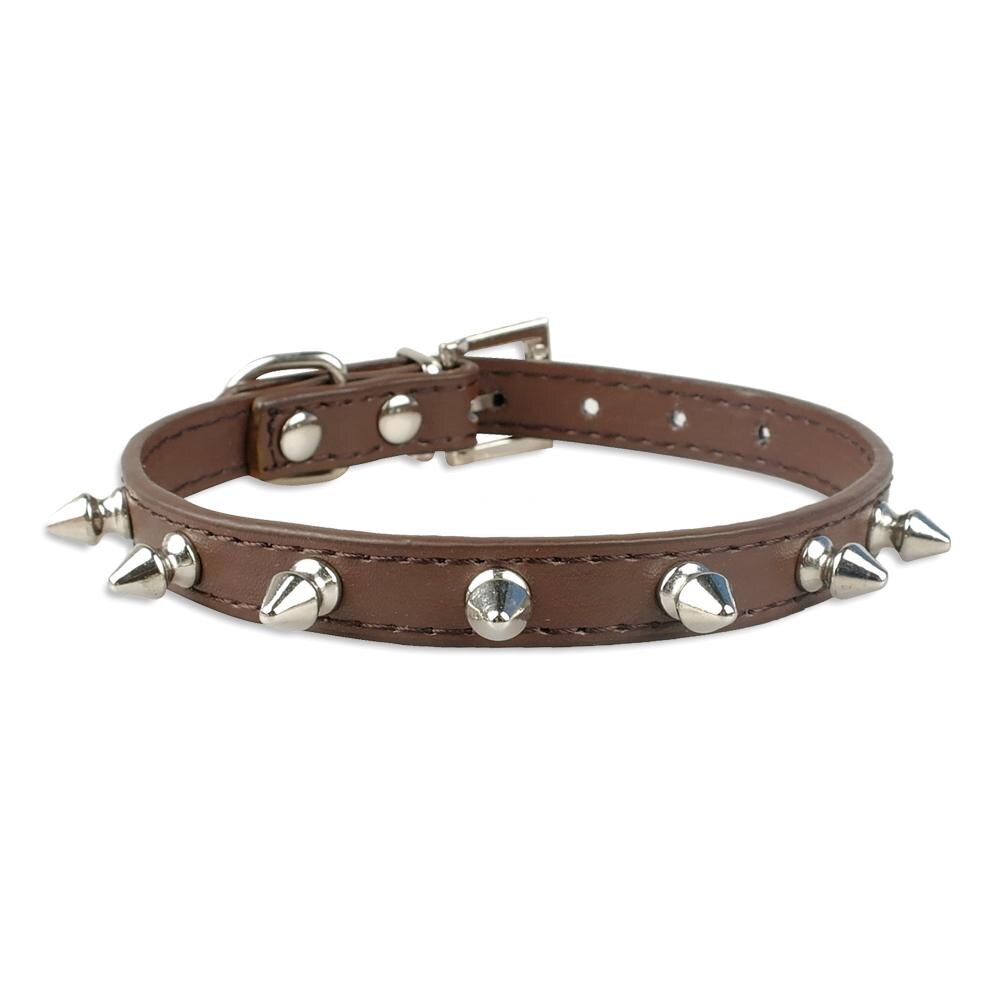 1 Rij Leuke Klinknagels Beslagen Halsband Puppy Cat Halsbanden Voor Kleine Honden Chihuahua Yorkies Neck Voor 8-18 &quot;Roze Kleur: Brown / L