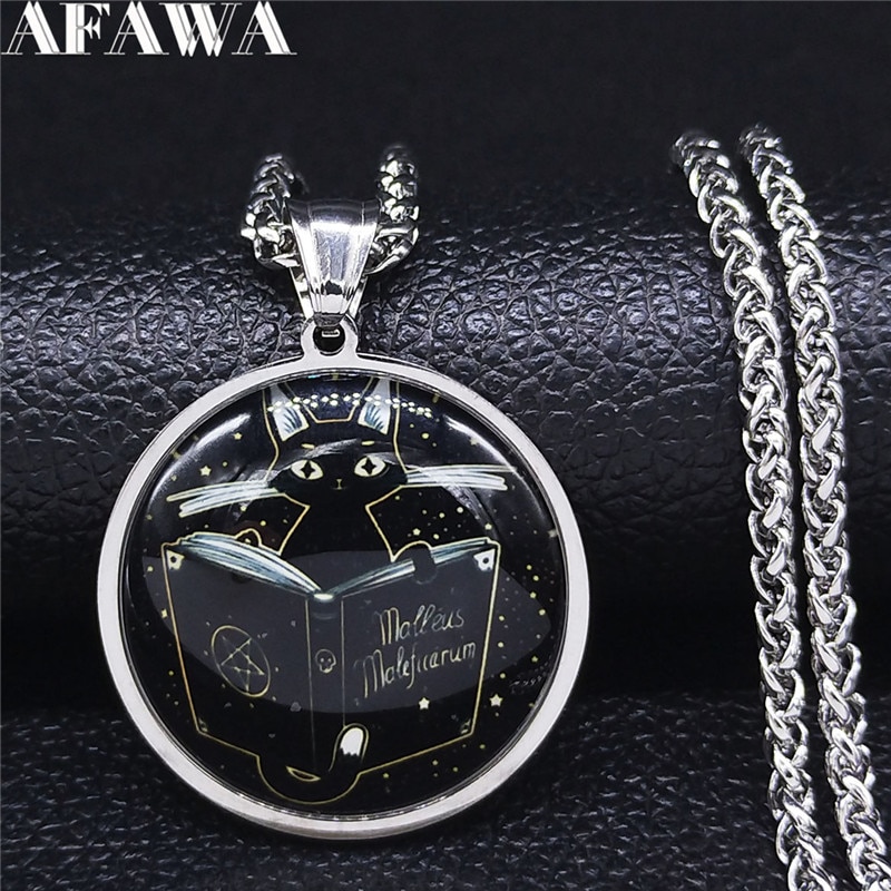 2020 nuovo Libro Magico Gatto Collane in Acciaio Inox per Le Donne di colore Argento collana di Dichiarazione A Lungo Dei Monili collana uomo NJ40S02