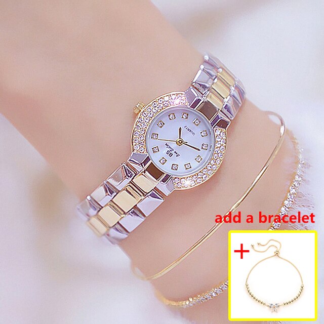 Women Luxury Brand Watch Dress Silver Gold Women Wrist Watch Quartz Diamond Ladies Watches Female Clock Bayan Kol Saati: silver-gold bracelet