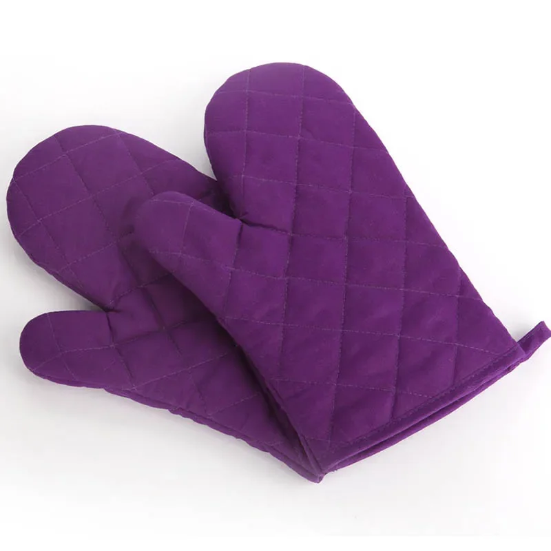 Non-slip Insulated Heat Resistant Kitchen Tool 1Pcs Microwave Oven Glove Mitten Baking Gloves Cotton: PURPLE