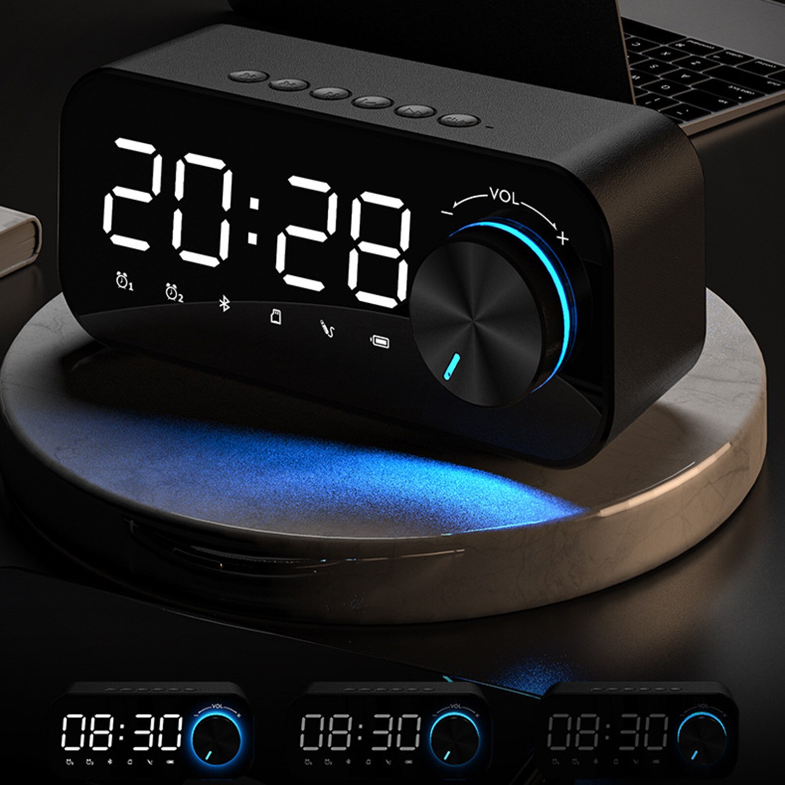 Bluetooth Digital Alarm Clock+Charging Cable Dual Alarm Clock Bluetooth Speaker Digital LED Wireless Subwoofer Music Player c50