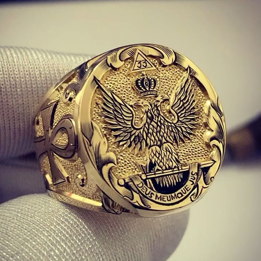 Hiphop Men's Crown Double-Headed Eagle Ring Gold Color Royal Aristocrat Eagle Punk Style Male Jewelry Anniversary: 8