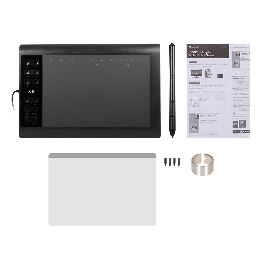 10moons-tableta gráfica 1060 Plus, tablero grande de 10x6 pulgadas, área exclusiva de pintura telefónica con bolígrafo pasivo de 8192 niveles, 5080 LPI
