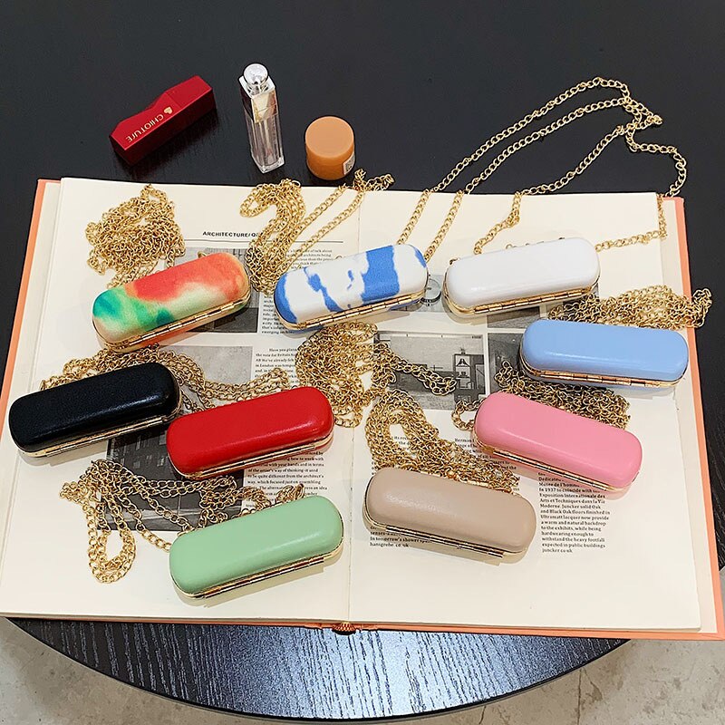 Mini Lippenstift Halfter Schulter Tasche mit Spiegel Faux Leder Frauen Abnehmbare Kette Reise Crossbody Geldbörse machen-hoch Lagerung Handtasche