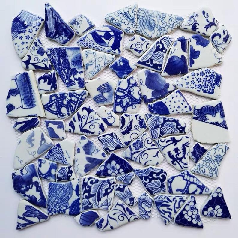 Chinese Blue white Porcelain Kitchen Backsplash Tiles PCMTYHS02 Ceramic Mosaic Bthroom Tile