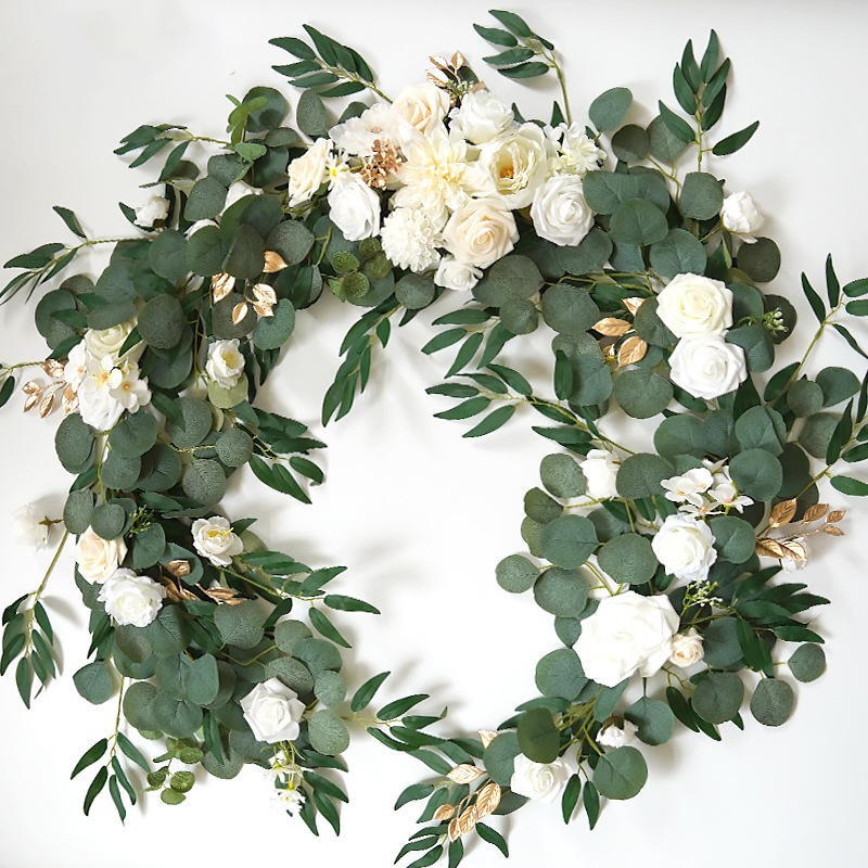 Yannew-guirnaldas de flores artificiales para camino de mesa, centros de mesa de eucalipto con forma de corazón para telón de fondo, decoración de boda Bohemia: green