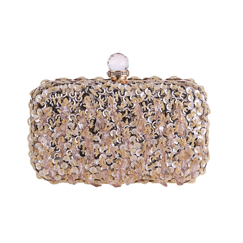 Chi Belle top luxury paillette shining extravagant evening clutch bag silk-stocking banquet bracelet trendy case wallet: champagne