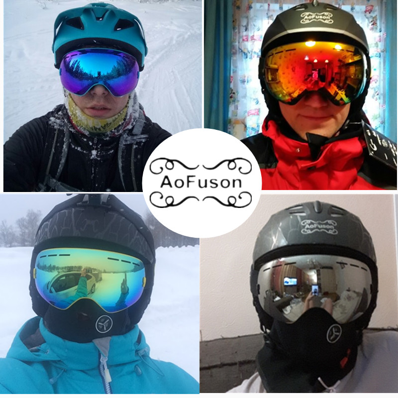 Skihjelm med anti-dug skibrille åndbar hjelm dobbelt lag anti-dug big vision snowboard skibriller skimaske sæt