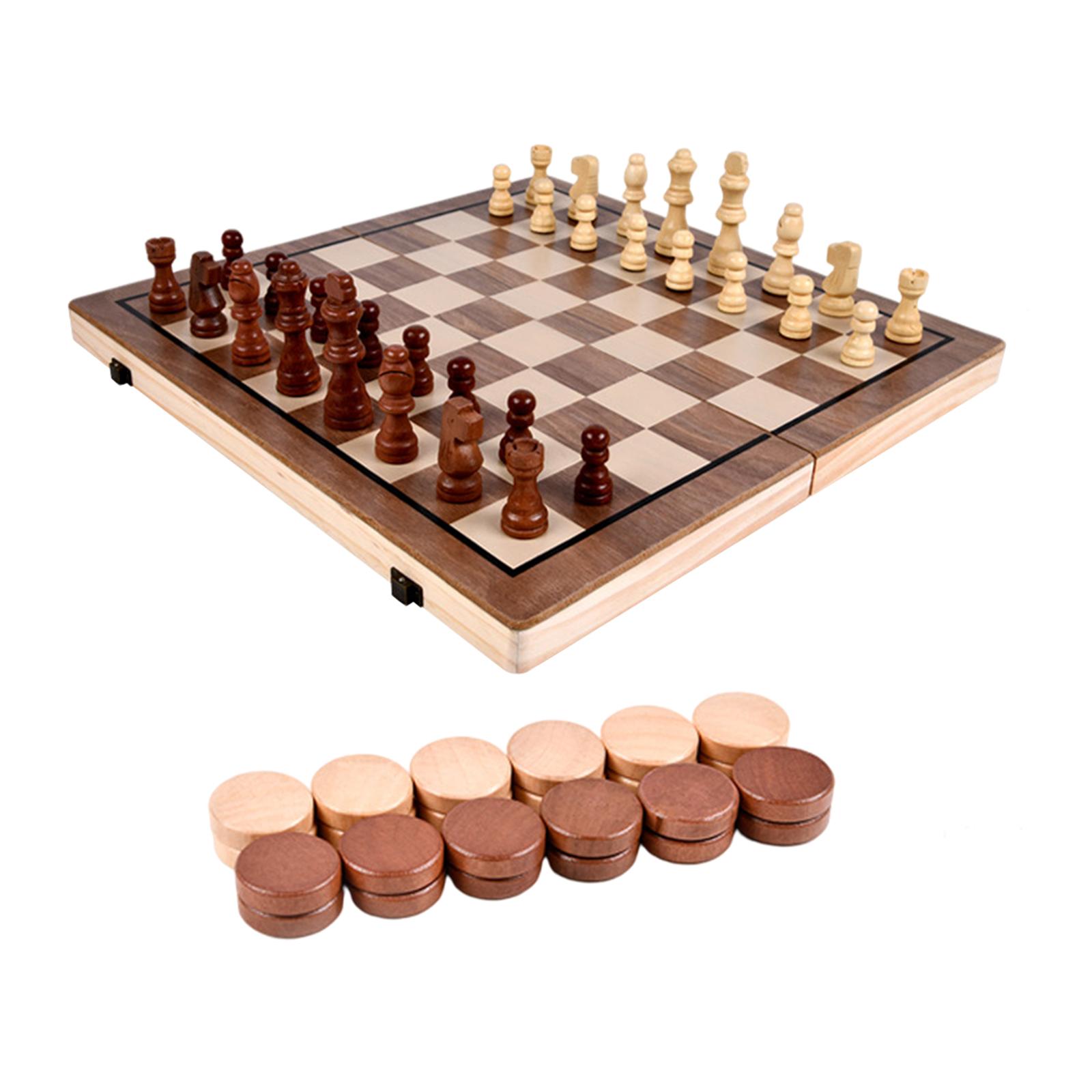 2 In 1 Combine Checkers &amp; Chess Game Board Set Magnetic Folding Wooden Chess Set Handmade Interior For Home Weekend 39x39cm: No Magetic