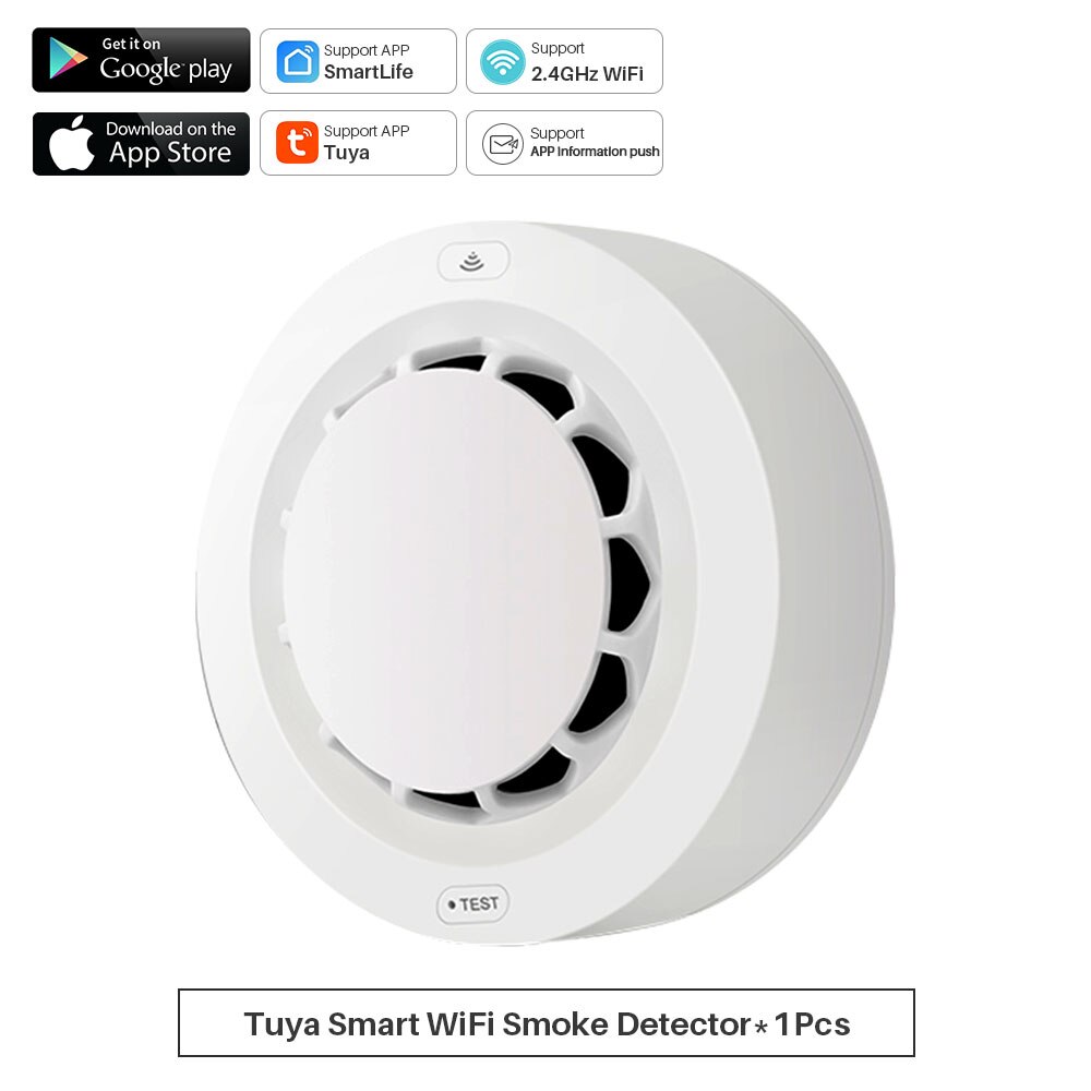 Tuya WiFi Smoke Detector Fire Alarm Sensor Smart Home Security System Firefighters Works With Smart Life APP Information Push: Default Title