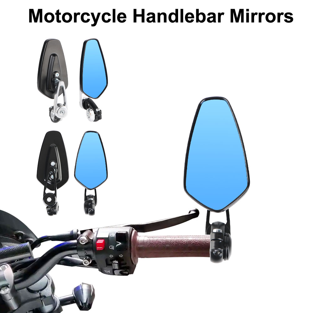 Handle Bar End Zijspiegel Groothoek Motorfiets Achteruitkijkspiegels Voor 7/8 "22mm Stuur Blauw Glas 360 ° Roterend Anti-glare