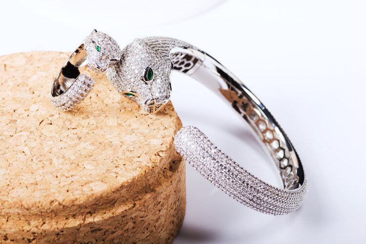 Designer clássico Animal Panther Pulseiras Elegante Cobre AAA Cubic Zirconia Jóias de Luxo Para As Mulheres Da Moda pulseira cabeça de Leopardo