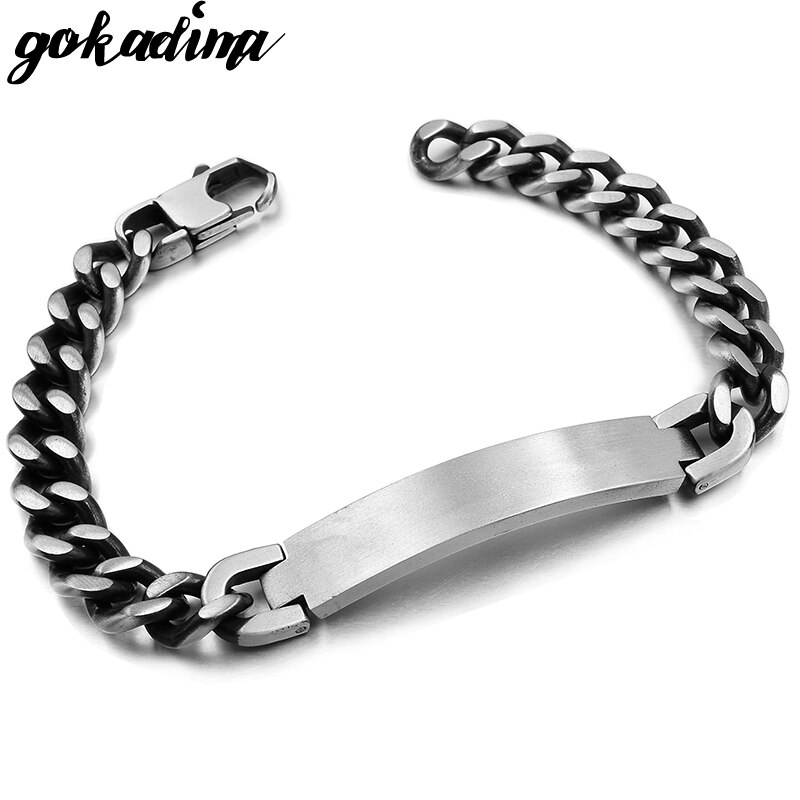 Gokadima in Acciaio Inox ID Del Braccialetto per Gli Uomini Dei Monili masculina pulseira, Nero/Oro Rosa di colore della Roccia punk Regalo Del Partito