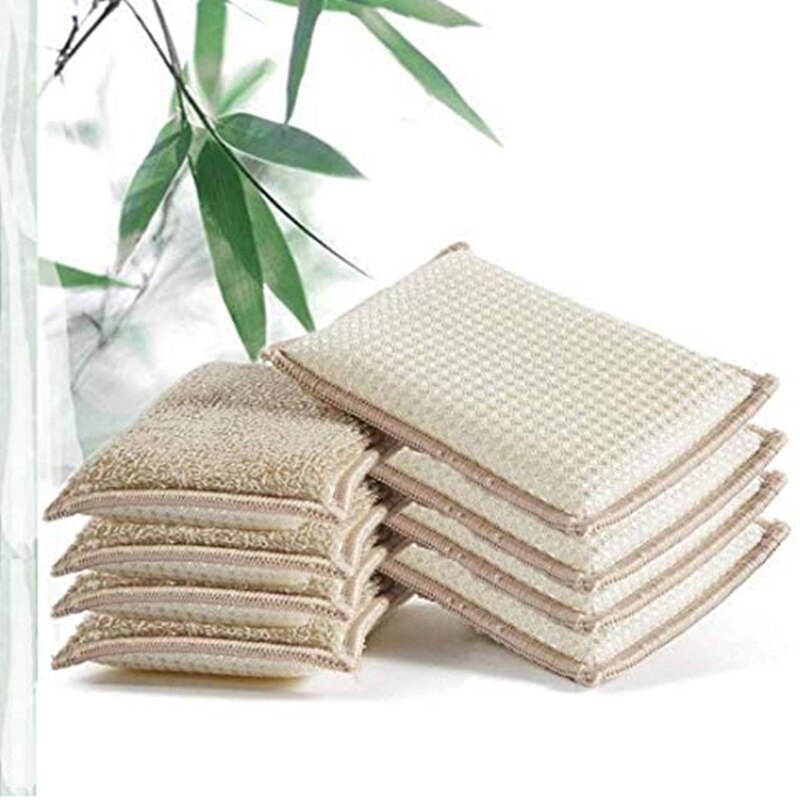 6pcs Bamboo fiber sponge kitchen cloth cleaning brush absorbent oil-free scouring pad reusable dishwashing sponge