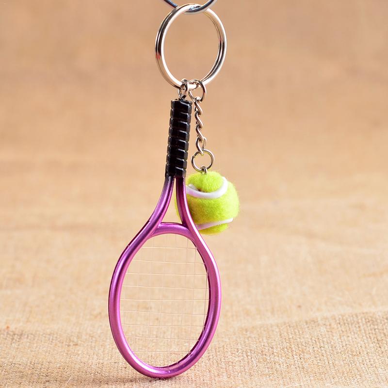 Mini Tennis Racket Handmade Souvenir Cute Tennis Racquet Ball Keychain Key Sports Chain Car Bike Keyring Novelty: Purple
