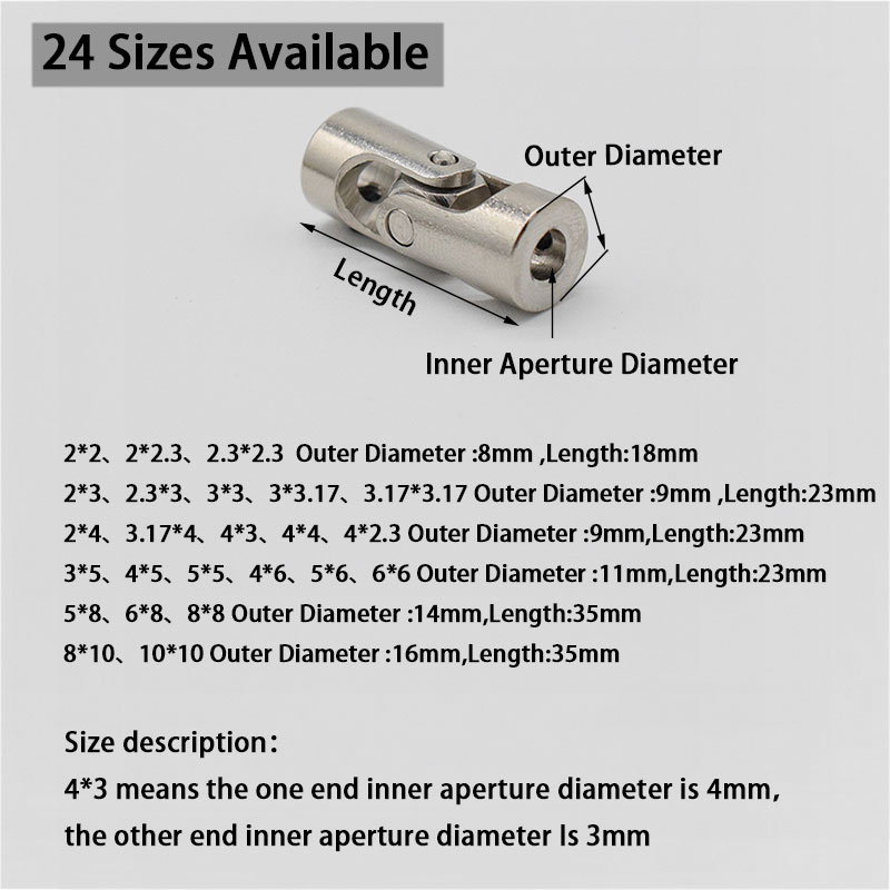 Rc Model Car Boat Universal Joint Metal Cardan Joint Gimbal Couplings 2/3mm/3.175mm/4mm/5mm/6mm/8mm Shaft Motor Gimbal Connector