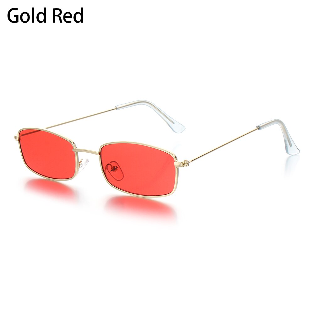 Unisex små retro nuancer rektangel solbriller farverige  uv400 metalramme klar linse solbriller briller til mænd kvinder beskyttelsesbriller: Guldrød