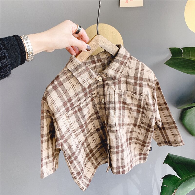 Lente Baby Meisjes Mode Plaid Lange Mouwen Shirts Kinderen Katoenen Casual Kleding Kids Tops: coffee / 2T