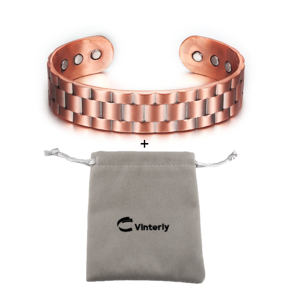 Vinterly Pure Koperen Armbanden Voor Mannen Vrouwen Verstelbare Brede Manchet Armbanden Vintage Energie Magnetische Armbanden Bangles Mannen Sieraden: copper with bag