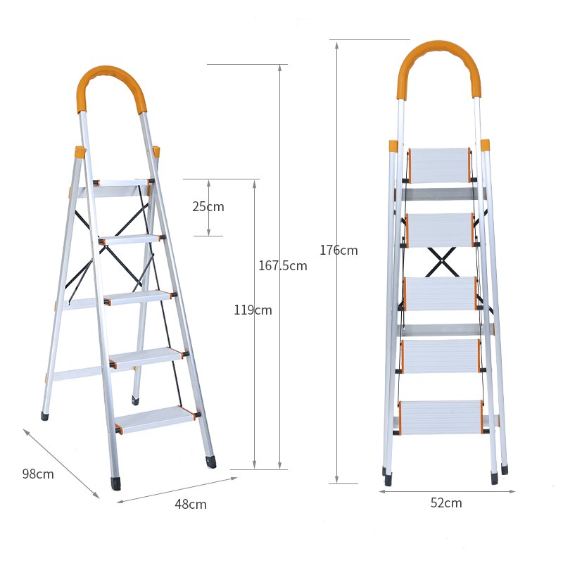 Aluminum Alloy Household Ladder Thickened Step Ladder Folding Escalator Stairs Stainless Steel Herringbone Stepladder DG003A: Silver