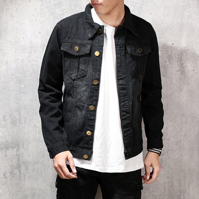 Miehet vintage musta puuvilla denim takit miesten moottoripyörä katuvaatteet rento hip hop slim farkut takki takki päällysvaatteet 5xl: Xl