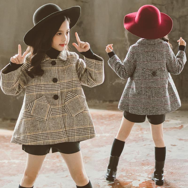 Abrigo largo con peludo para niños y niñas, chaqueta cálida con patrón de cuadrícula, de otoño e invierno, de 4 a 12 años