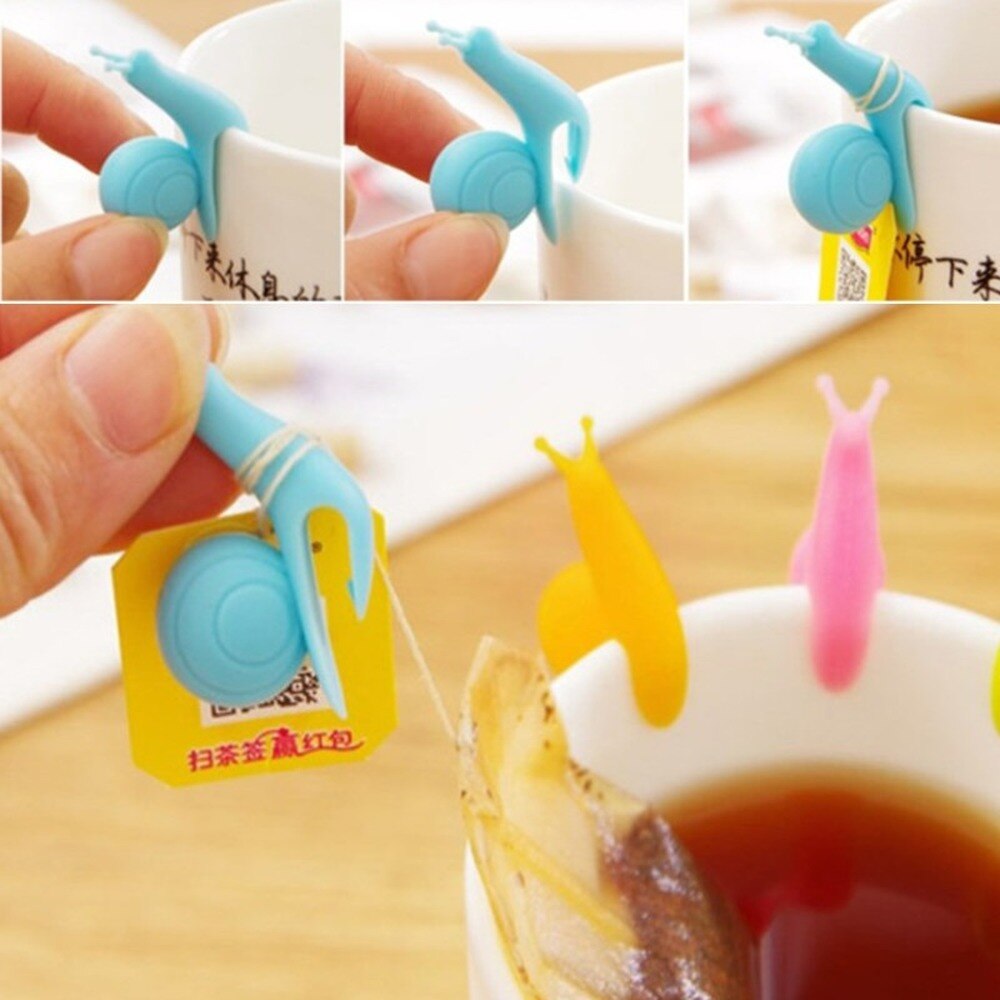 2Pcs Silicone DisposableTea Bag Holder Rest Clips Cute Snail Shape Tableware Tea Pot Cups Mug Decoration Drinkware Tools