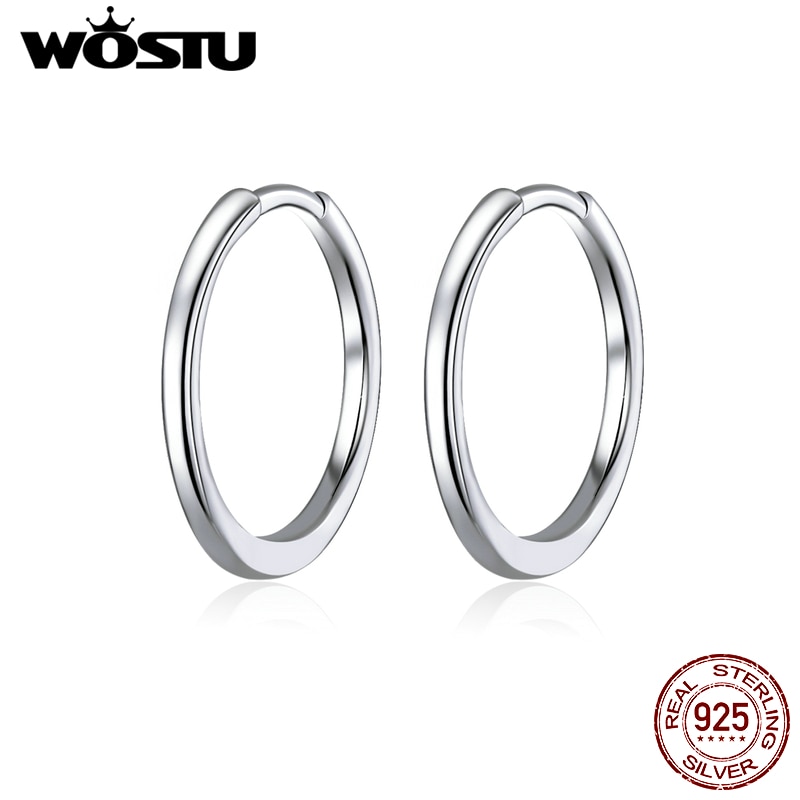 WOSTU Authentic 925 Sterling Silver Simple Circle Hoop Earrings Fit For Letter Charms DIY Earrings Jewelry CQP035