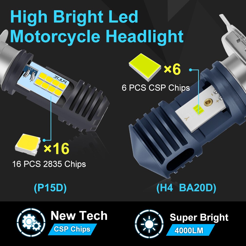 Bombillas LED H4 BA20D P15D para faro delantero de motocicleta, luz de carretera Hi/Lo, superbrillante, H4, accesorios para faro delantero de Moto y Scooter, novedad