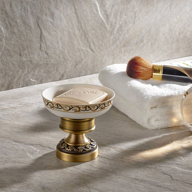 700Brass Soap Dish, Bathroom Shower Soap Holder, Vanity Wire Storage Basket, Wall Mount / Free Standing, Antique Brass Color