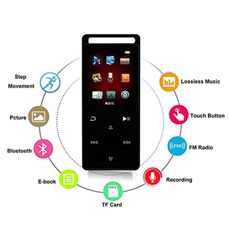 All Metal Bluetooth MP4 Player 16GB Touch Button Supports Video, Pedometer, Voice Recorder, E-Book, FM Radio