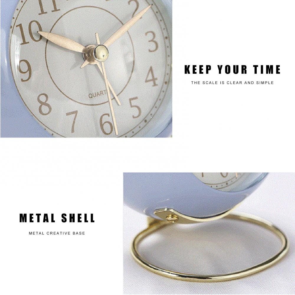 Mini Cute Desktop Metal Round Alarm Clock Night Light Home Bedroom Decoration
