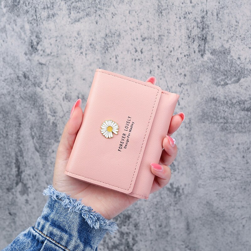 Women's Wallet Chrysanthemum Short Folding Wallet for Girls Ladies Students Multi Card Package Coin Purse Change Bag: Pink