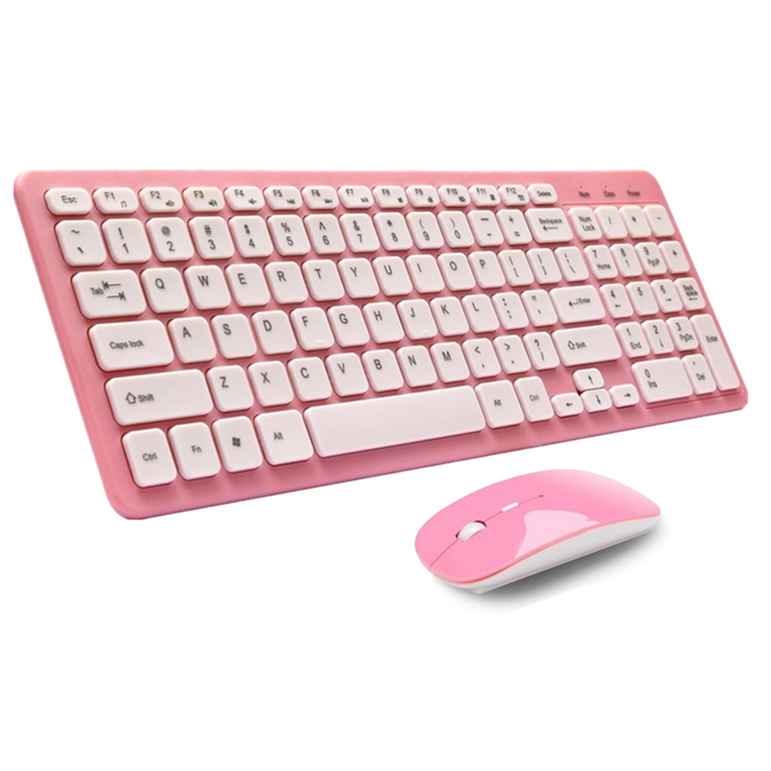 Elisona 2.4 GHz Wireless Keyboard and Mouse Set Ultra Slim Key board pad with Number Pad Mini Keyboard for Desktop PC Laptop: Pink White