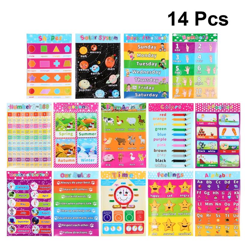 14 Stks/set Engels Posters Vroege Engels Educatief Voorschoolse Posters Grafieken Alfabet Letters Posters Voor Kleuters Peuters