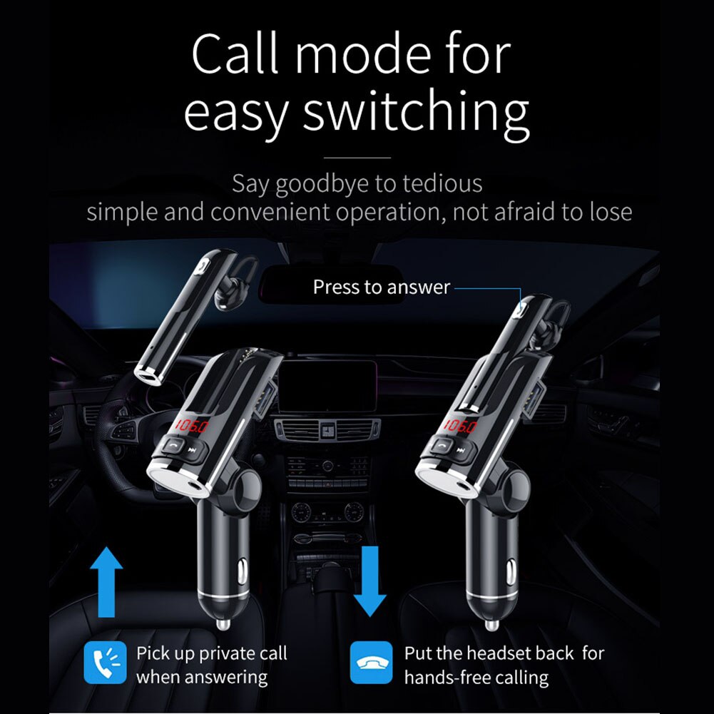 12V - 24V Multifunctional Bluetooth 5.0 Dual USB Ports Car Headset MP3 Player FM Transmitter Radio Modulator Car Kit Charger