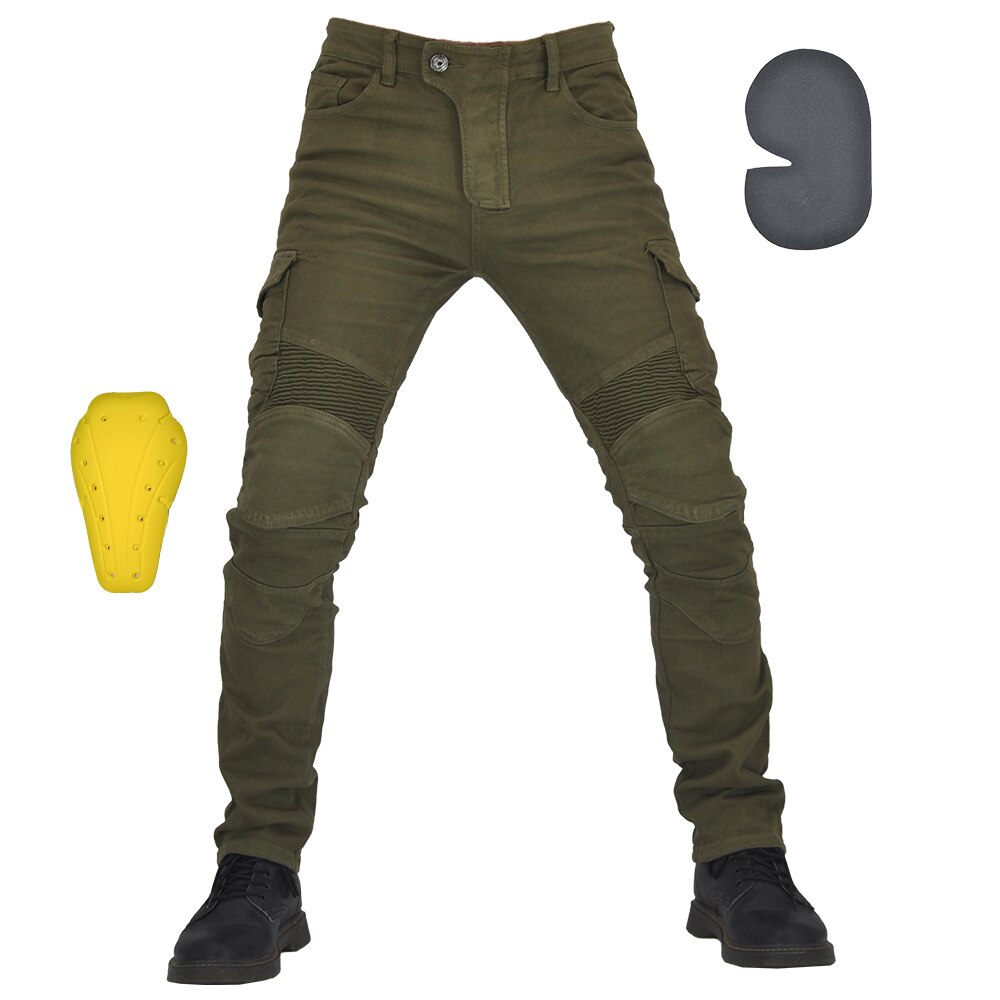 EISEN JIA'S Männer Motorrad Hosen Motocross Motorrad Reiten Mit Spannweite + Knie Pads Schutz Getriebe Moto Jeans Hosen: Green / S