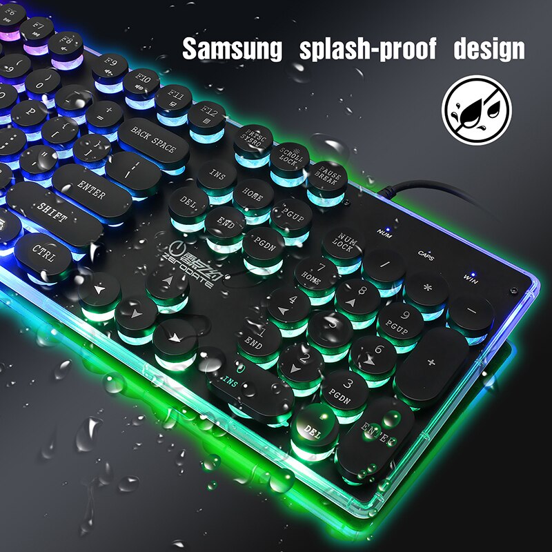 Vintage Steampunk Keyboard Rainbow 104 Keys Backlit Metal Panel Keypad With Mouse 5500dpi 3200dpi 2400dpi USB Mouse PC Computer