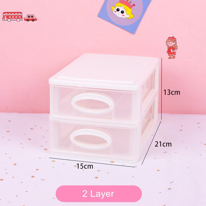 Yisuremia Transparent Desktop Organizer 2/3/4 Layers Plastic Makeups Pens Desk Storage Box School Stationery Holder: 2 layer