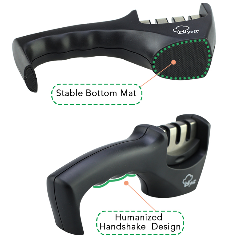 Aiguiseur de Couteau Anti-Dérapant 3 en 1 Affûteurs manuels Convient à Toutes les Tailles de Couteaux de Cuisine 3 Processus d'Aiguisage Anti dérapant Finition Mat Noire Ergonomique