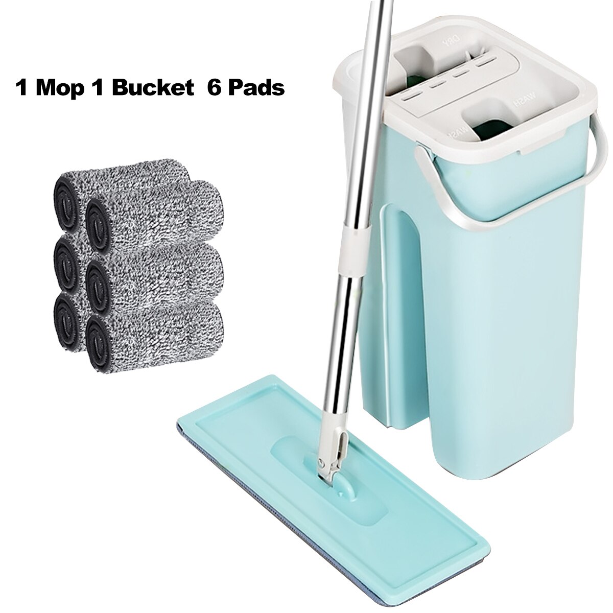 Fregona plana y cubo Manos libres escurridor, mopa para limpiar el piso, mopa de cocina doméstica de uso doble, para limpiar el piso s: Type C (6X Pads)