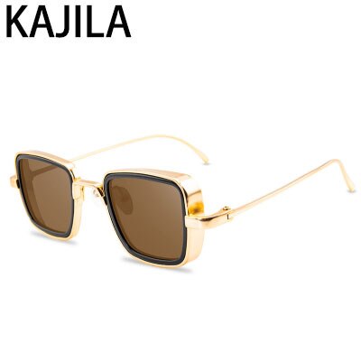 Vintage steampunk solbriller menn retro metall firkantede briller trendy merke solbriller solbriller for kvinner lunette de soleil: Gull gul