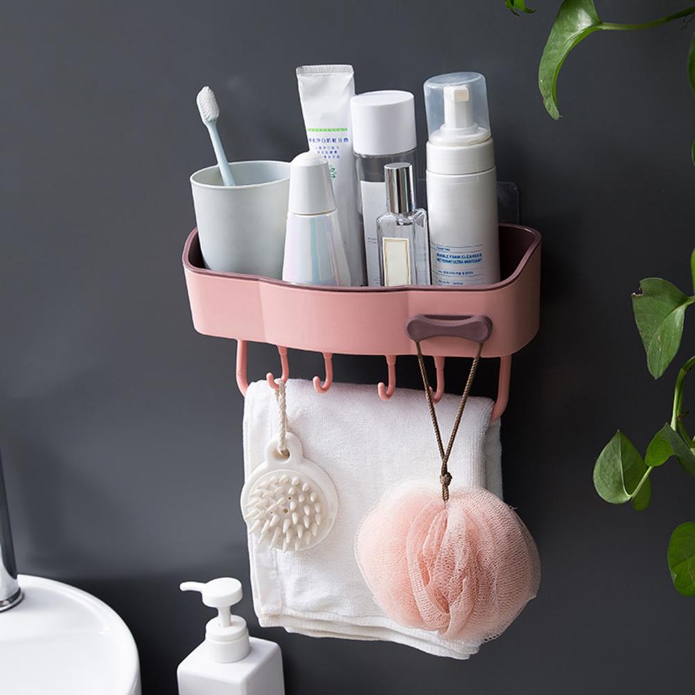 Shower Caddy Rounded Edge Space Saver Removable Hook Traceless Tray Bathroom Organizer Bathroom Shelf for Dorm