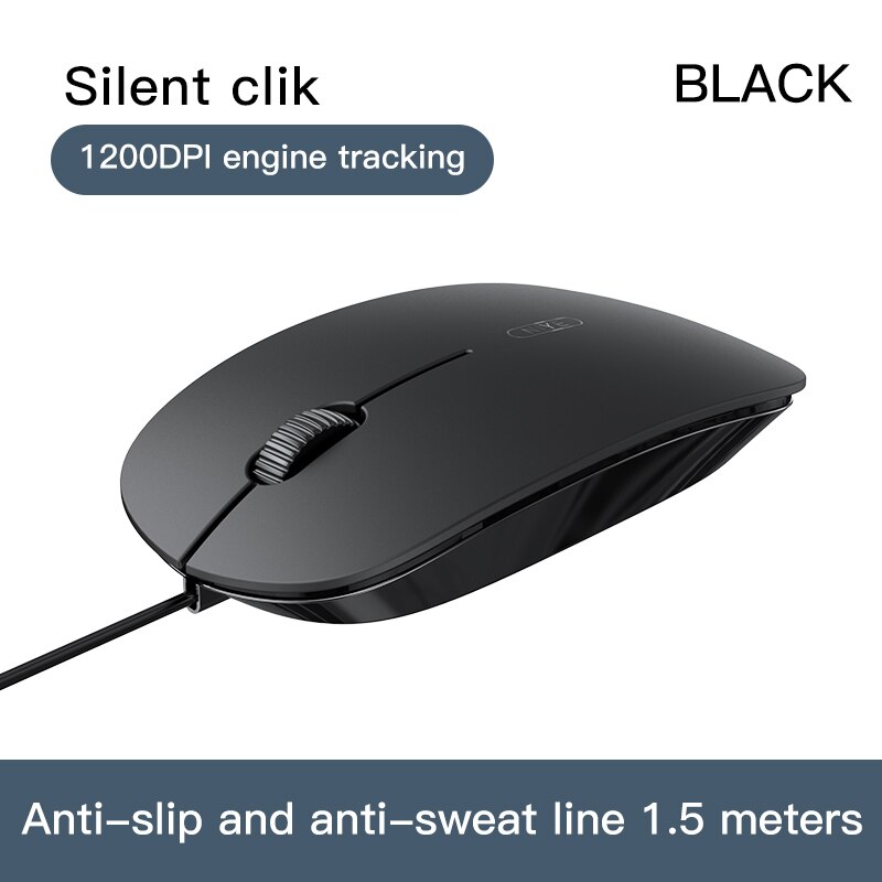 Ratón con cable USB para oficina y hogar, Mouse silencioso Simple ultrafino para ordenador de escritorio, portátil, para juegos y deporte electrónico: silent clik black