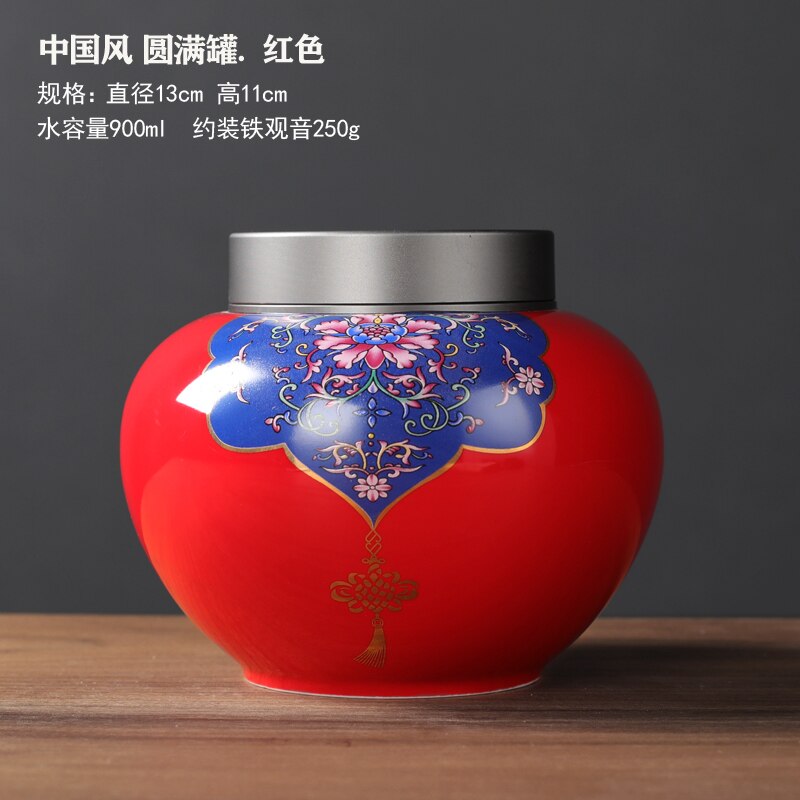 Antique Enamel Sealed Tea Cans with Tin Lids Household Large-capacity Ceramic Storage Jars Kitchen Storage Containers Home Decor: I
