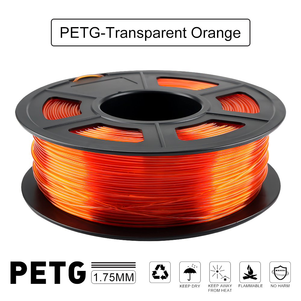 Hiprecy PETG 3D Printer Filament 1.75mm Dooling Material Black Color PETG 3D Filament Consumables 1KG/2.2LBS: transparent orange