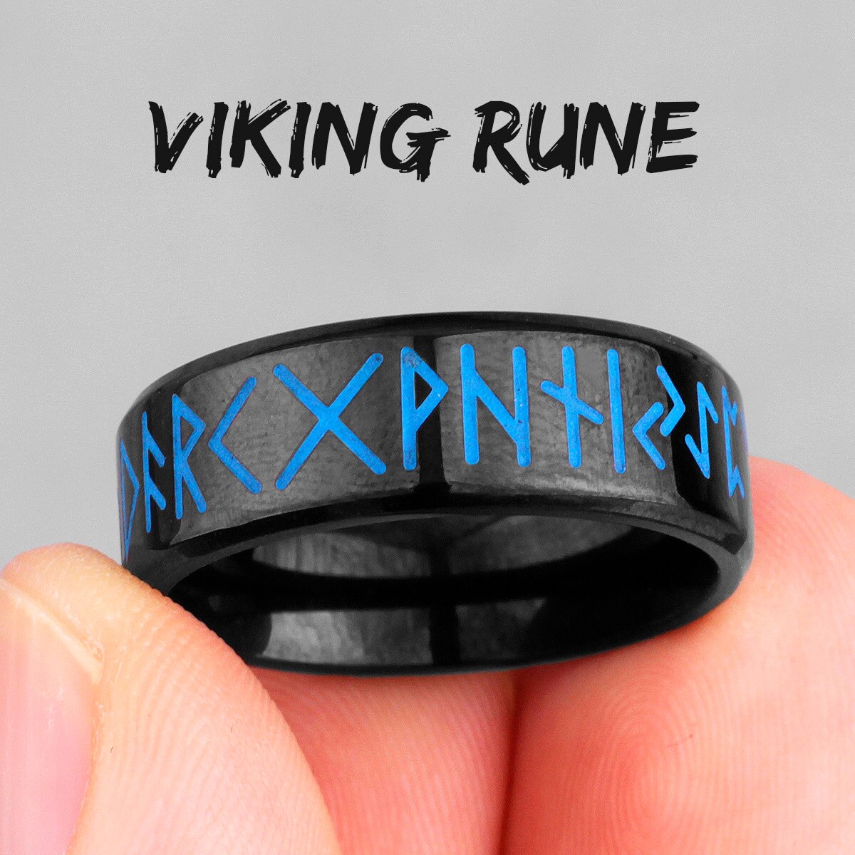 Nordic Viking Rune Lichtgevende Rvs Heren Ringen Eenvoudige Retro Voor Mannelijke Vriendje Biker Sieraden Creativiteit: 12 / R602-Black
