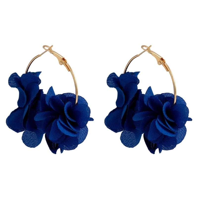 Pendientes aro pétalos, pendientes colgantes flores tela, pendientes gota pendientes circulares con: Azul