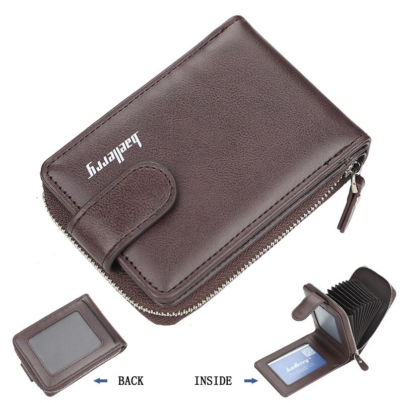 Baellerry Many Departments Credit Card Holder Wallet Men Leather Cardholder Purse Extendable Business Card Case Purses: Coffee